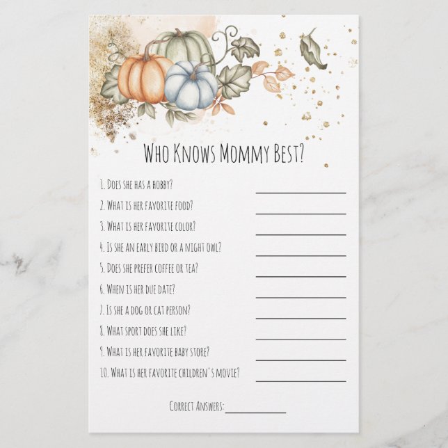 Baby Shower Game Who Knows Mommy Best Flyer (Front)