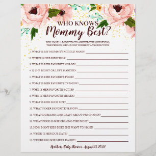 Baby Shower Game Who Knows Mummy Confetti Floral