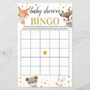 Baby Shower Game Woodland Baby Animals Bingo Card