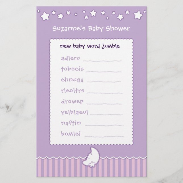 Baby Shower Game - Word Jumble (Front)