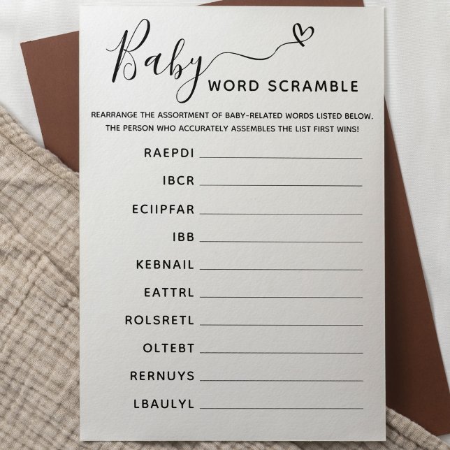 Baby Shower Game Word Scramble with Answer Key Invitation (Creator Uploaded)