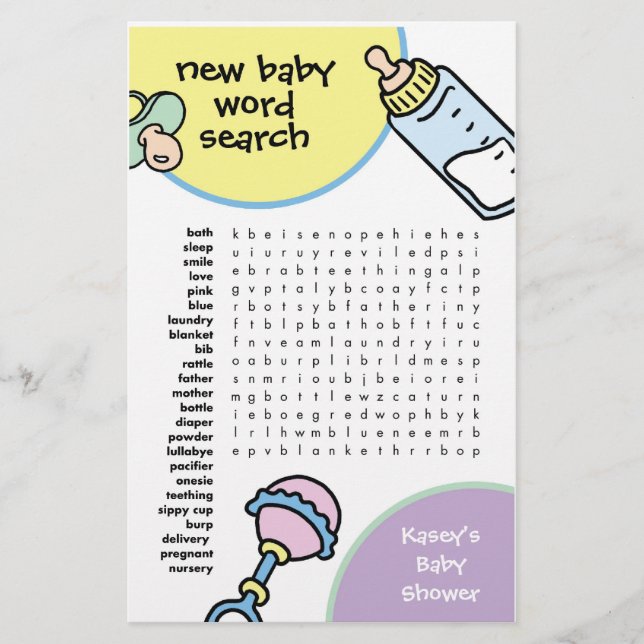 Baby Shower Game - Word Search (Front)
