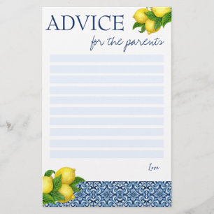 Baby shower games advice for the parents card 