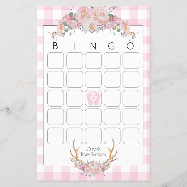 Baby Shower Games Bingo BOHO Baby Shower Pink Flyer (Front)