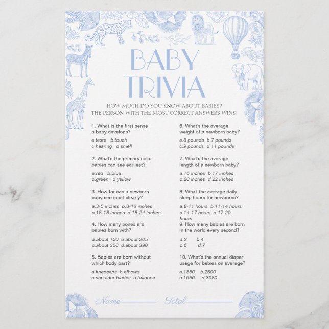 Baby Shower Games Fancy Baby Trivia Game Card (Front)
