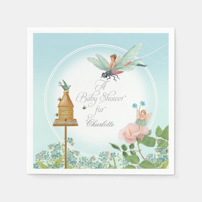 Baby Shower Garden Party Fairy Floral Bee Theme Napkin (Front)