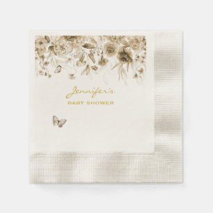 Baby Shower Garden Sepia Florals Coined Cocktail Napkin