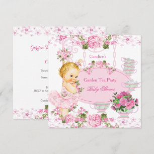 Baby Shower Garden Tea Party Lace Pink Blonde Invitation