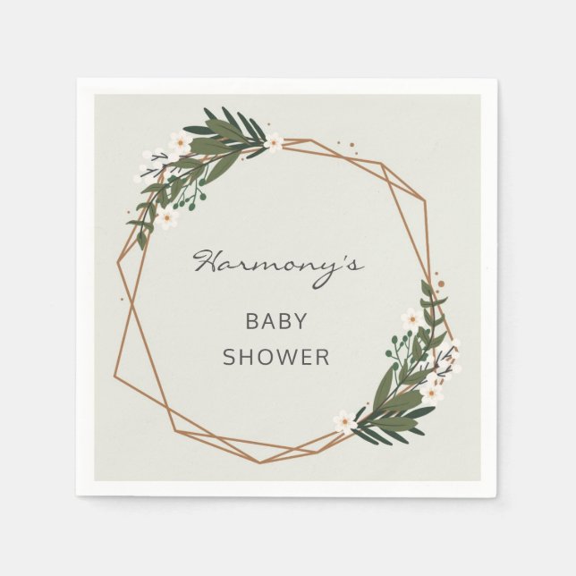 Baby Shower Gender Neutral Boho Geometric Greenery Napkin (Front)