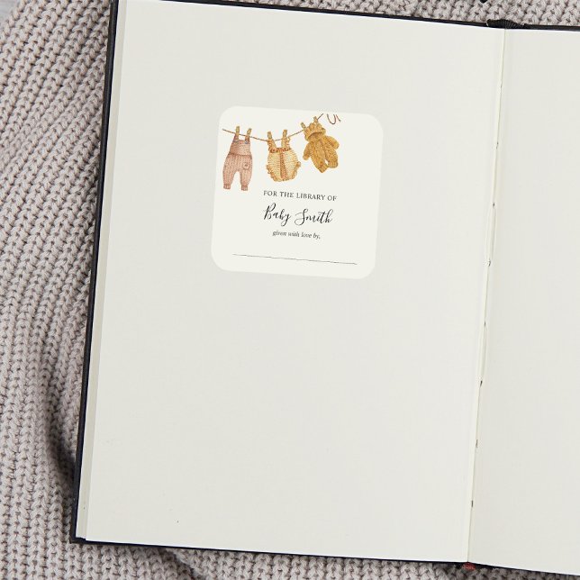 Baby Shower Gender Neutral Bookplate Square Sticker (Creator Uploaded)