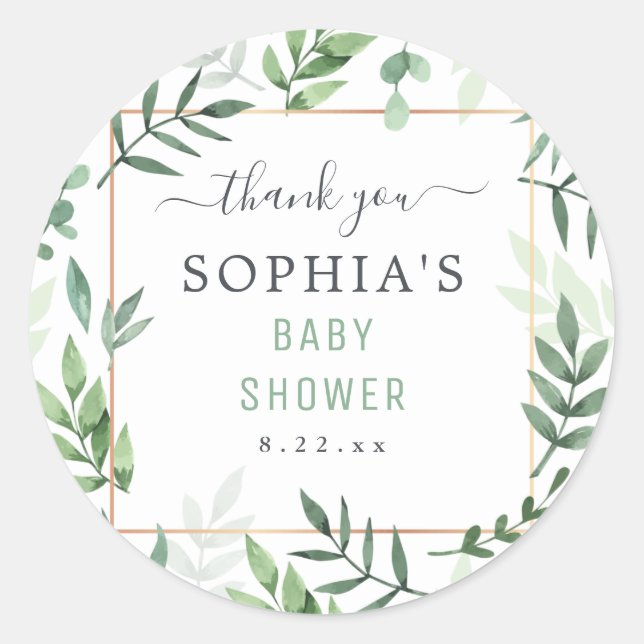 Baby Shower Gender Neutral Botanical Watercolor Classic Round Sticker (Front)