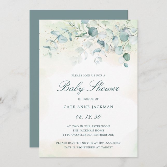 Baby Shower Gender Neutral Eucalyptus Greenery Invitation (Front/Back)