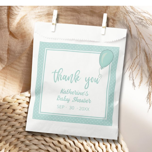 Baby Shower Gender Neutral Mint Green BOHO Favour Bag (BOHO Baby Shower Gender-Neutral Favor Bag with Mint Green Polka Dots, Balloon, Mom's Name, Date.)