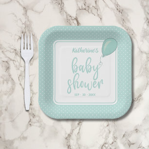 Baby Shower Gender Neutral Mint Green Paper Plate