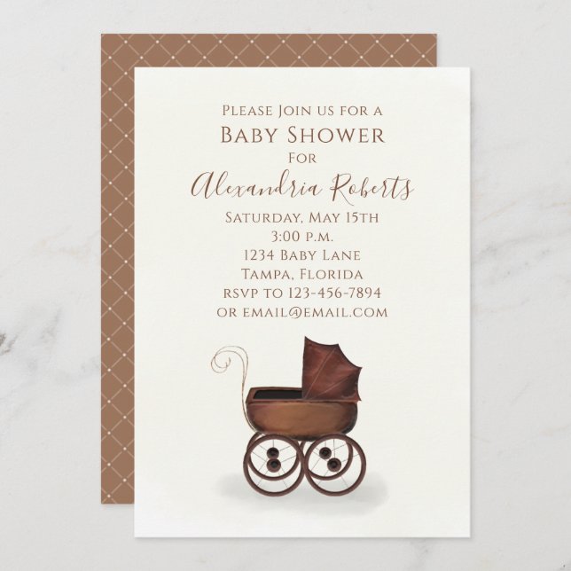 Baby Shower Gender Neutral Modern Carriage Invitation (Front/Back)