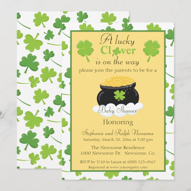 Baby shower gender neutral St. Patrick's Day Invitation (Front/Back)