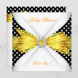 Baby Shower Gender Reveal Black Yellow White Spot Invitation