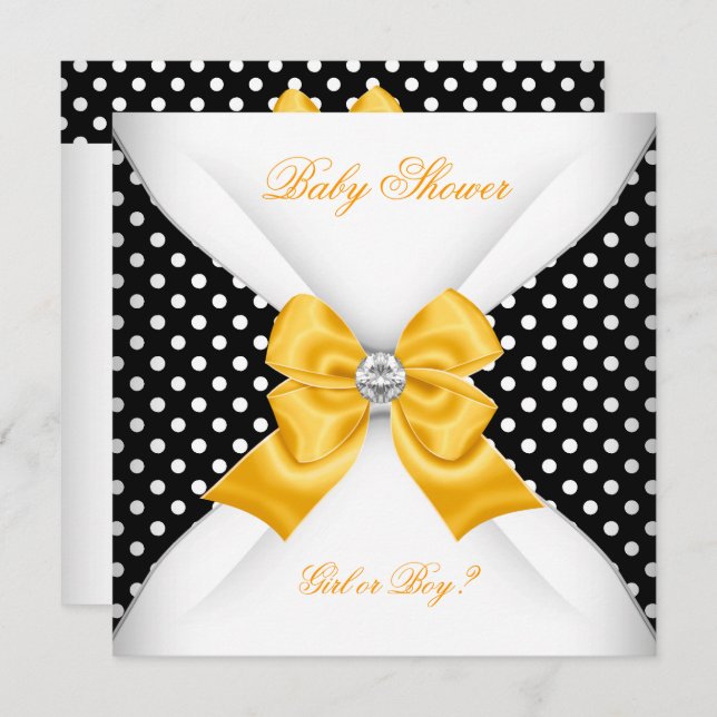 Baby Shower Gender Reveal Black Yellow White Spots Invitation (Front/Back)
