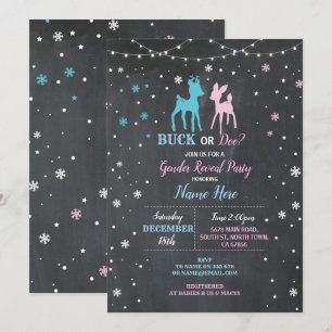 Baby Shower Gender Reveal Pink Blue Buck or Doe Invitation