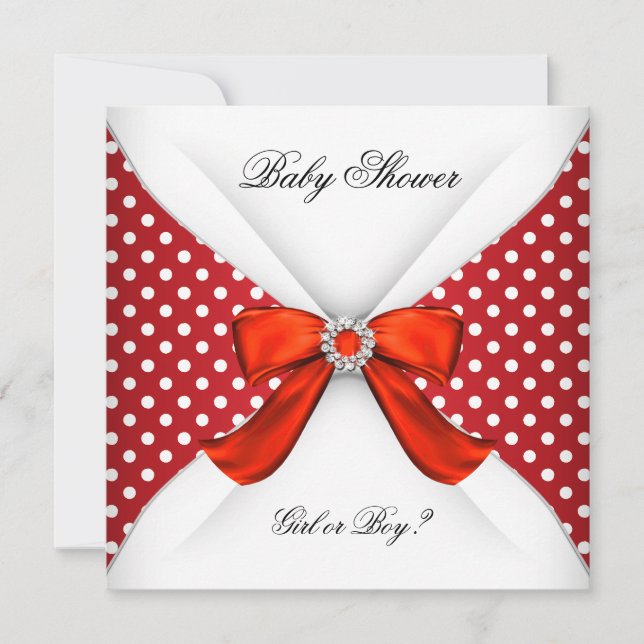 Baby Shower Gender Reveal Red White Polka Dots Invitation (Front)