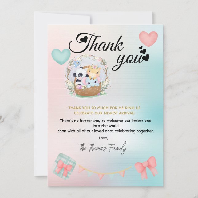  Baby Shower Gender Reveal Thank You Card (Front)