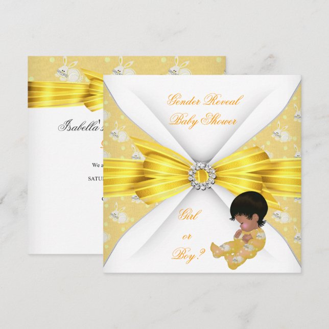 Baby Shower Gender Reveal Yellow Girl Boy Bunny AM Invitation (Front/Back)
