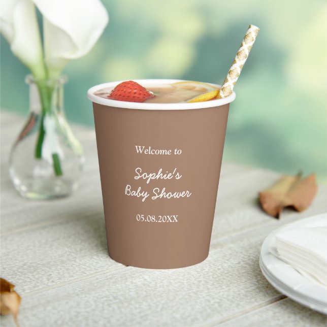 Baby Shower Gentle Brown Minimalist Paper Cups (Insitu)
