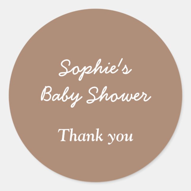 Baby Shower Gentle Brown Thank You Sticker (Front)