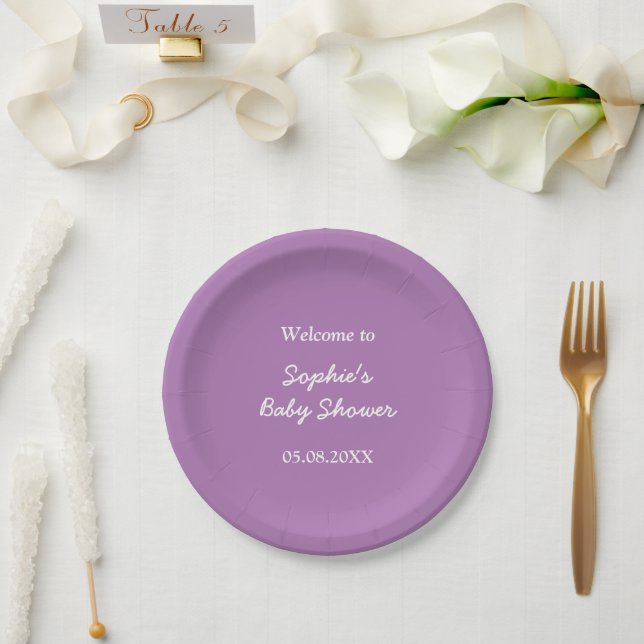 Baby Shower Gentle Purple Minimalist Paper Plates (Wedding)