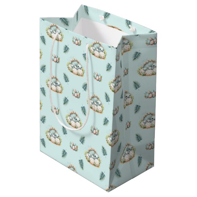 Baby Shower Gift Bag Baby Dinosaur Pattern (Back Angled)