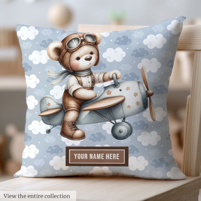 Baby Shower Gift Personalised Teddy Bear Pilot Cushion (Baby Shower Gift Personalized Teddy Bear Pilot Throw Pillow)