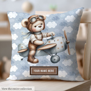 Baby Shower Gift Personalized Teddy Bear Pilot Cushion