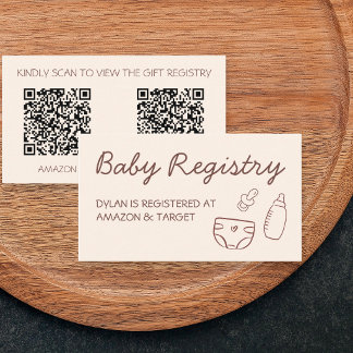 Baby Shower Gift Registry Brown Neutral Qr Code Enclosure Card