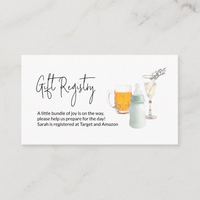 Baby Shower Gift Registry Bubbles & Brews Enclosure Card (Front)