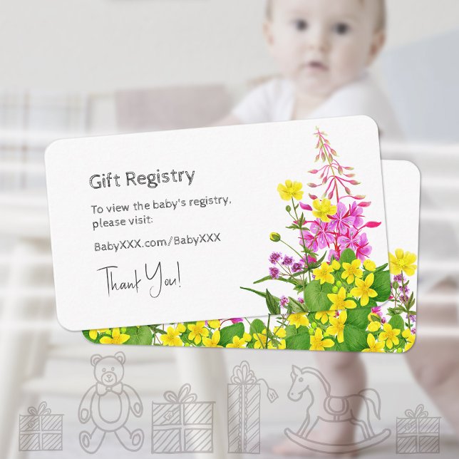 Baby Shower Gift Registry Yellow Pink Wildflower Enclosure Card (Baby Shower Gift Registry Yellow Pink Wildflower Enclosure Card ©Susanne Sachers - Sunny Mind Design)