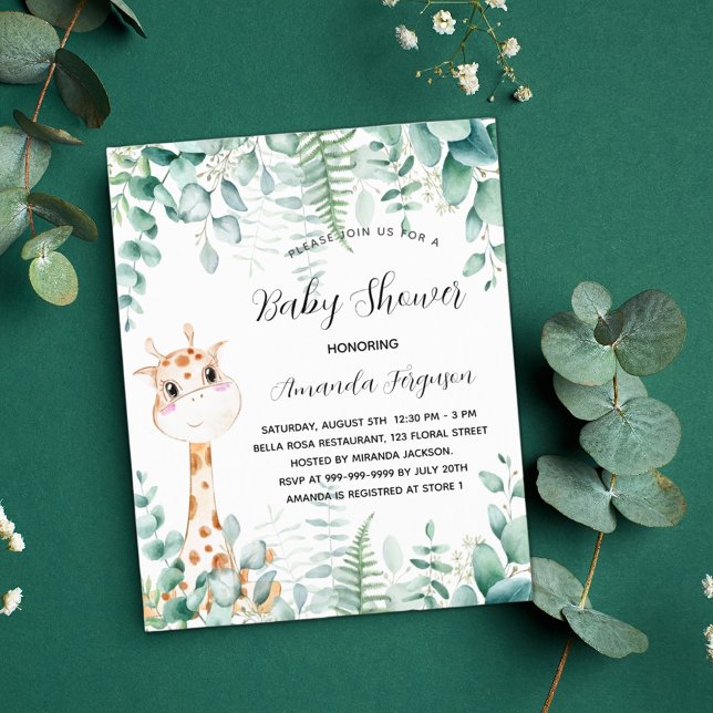 Baby Shower giraffe eucalyptus budget invitation Flyer (Creator Uploaded)