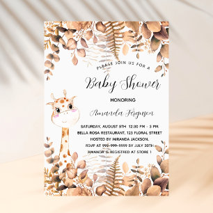 Baby Shower giraffe eucalyptus woodland jungle Invitation Postcard