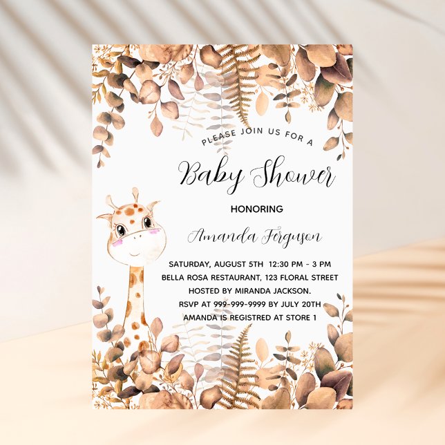 Baby Shower giraffe eucalyptus woodland jungle Invitation Postcard (Creator Uploaded)
