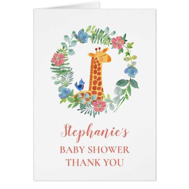 Baby Shower Giraffe Floral Wreath Thank You (Front)