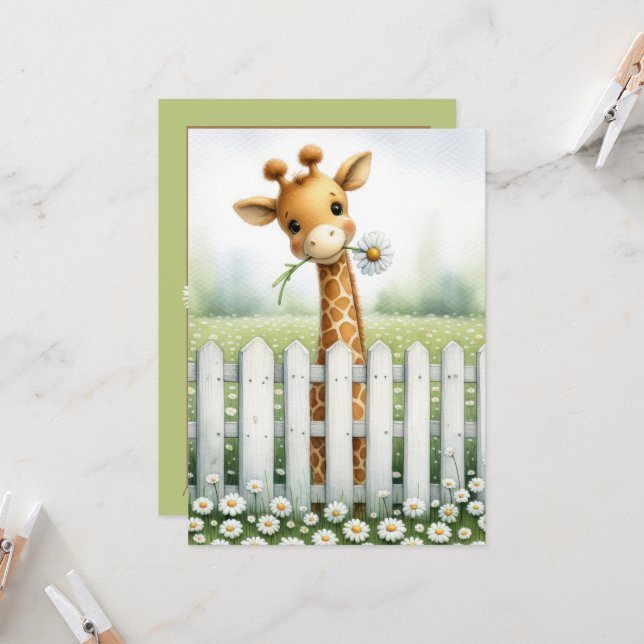 Baby Shower Giraffe With Daisy  Invitation (Front/Back In Situ)