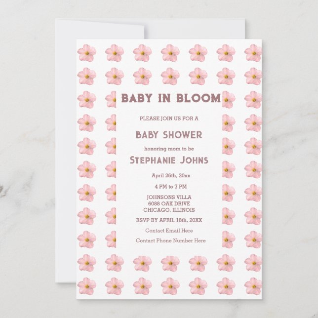Baby Shower Girl Baby In Bloom Pink Floral Trendy Invitation (Front)