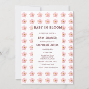 Baby Shower Girl Baby In Bloom Pink Floral Trendy Invitation