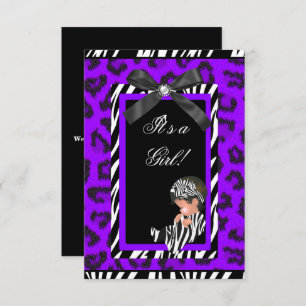 Baby Shower Girl Baby Purple Black Zebra Invitation