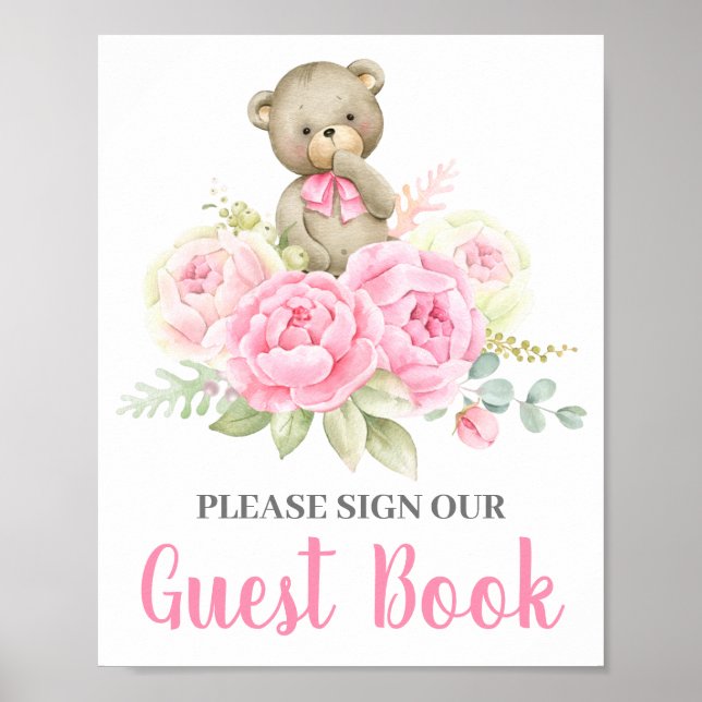 Baby Shower Girl Bear Guest Book (Front)