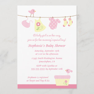Baby shower girl birds laundry party invitation