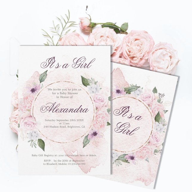 Baby Shower Girl Blush Pink Floral Invitation (Creator Uploaded)
