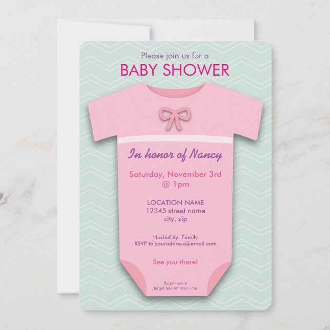 Baby Shower Girl Bodysuit Invitation (Front)