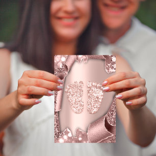 Baby Shower Girl Boy Feet  Glam Rose Pink 3D Invitation
