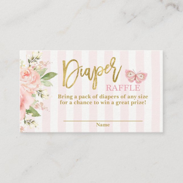Baby shower girl butterfly Diaper Raffle Enclosure Card (Front)
