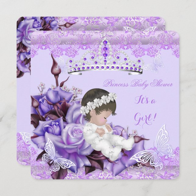Baby Shower Girl Butterfly Lilac Lavender Rose Invitation (Front/Back)